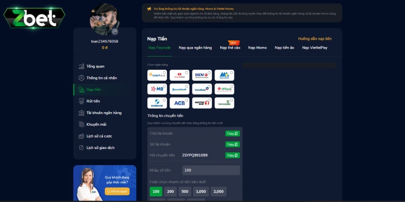 Nạp Tiền Zbet Nhanh Chóng Với Đầy Đủ Các Hình Thức